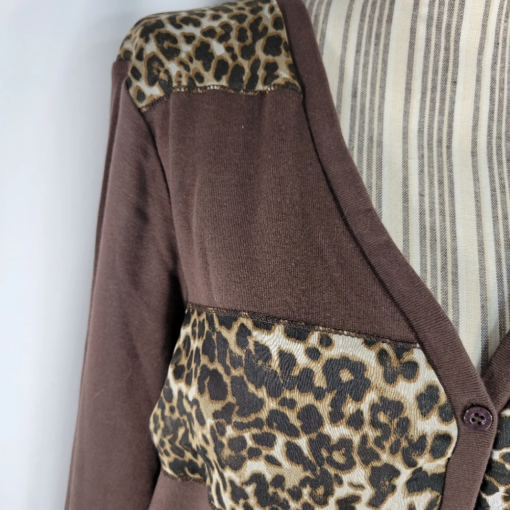 rafaella Brown Blocks of Animal Print V Neck Long Sleeve Cardigan Size XLarge